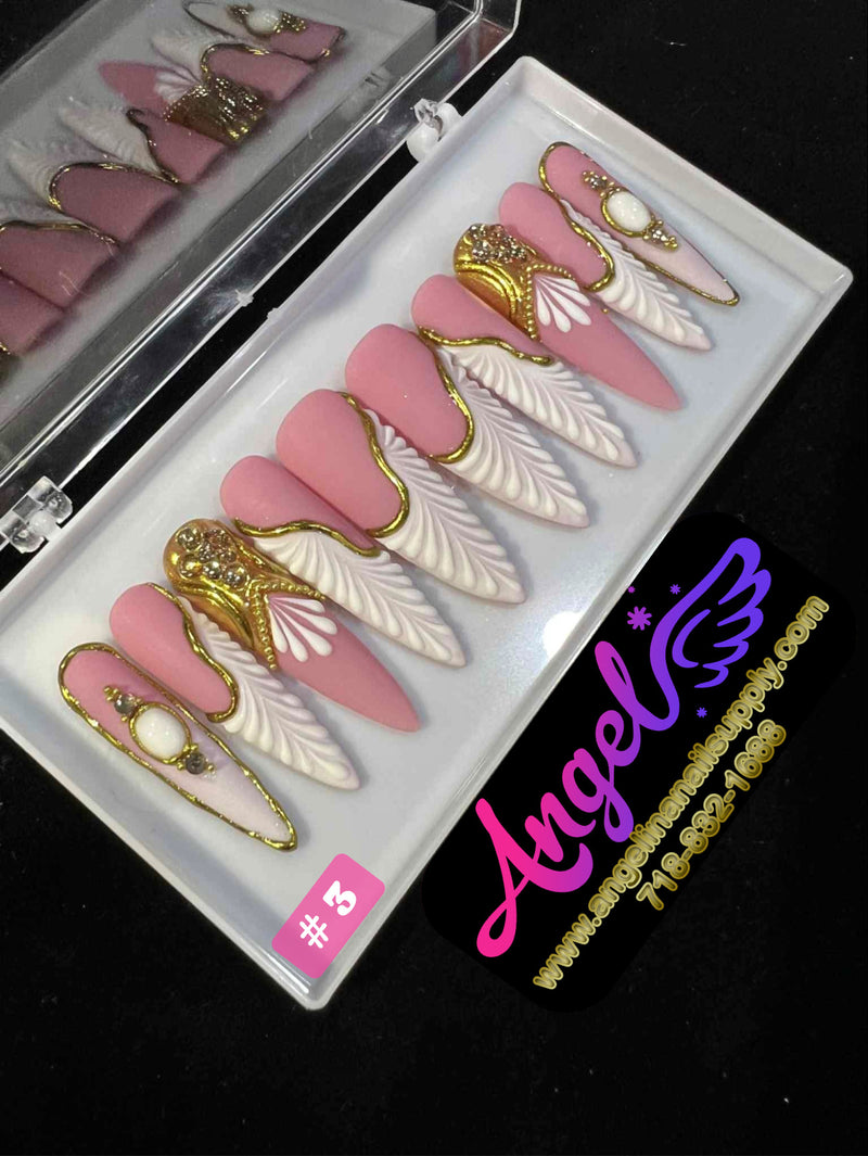 Angelina Handmade Custom Press-On | Long Nail Design #001-#029