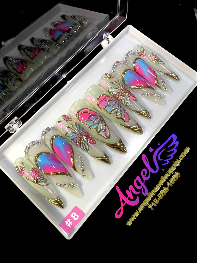 Angelina Handmade Custom Press-On | Long Nail Design #001-#029