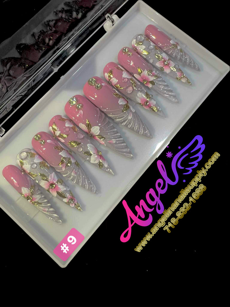 Angelina Handmade Custom Press-On | Long Nail Design #001-#029