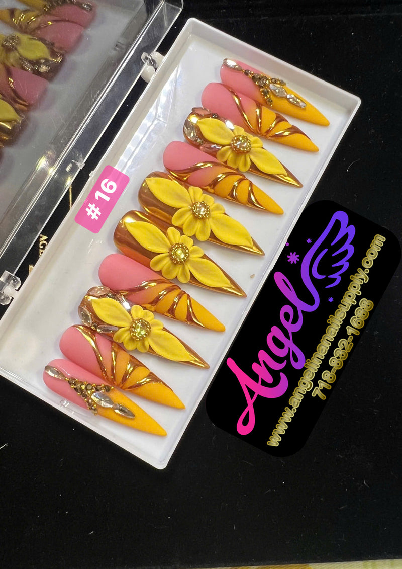 Angelina Handmade Custom Press-On | Long Nail Design #001-#029