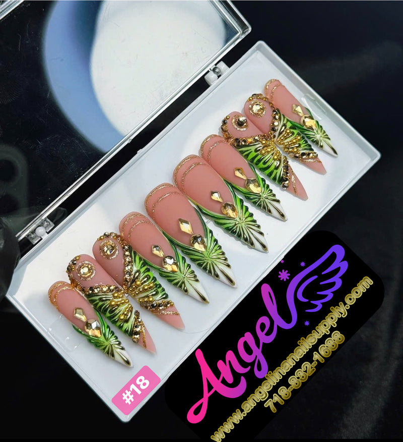 Angelina Handmade Custom Press-On | Long Nail Design #001-#029