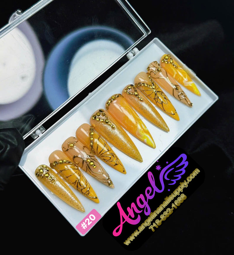 Angelina Handmade Custom Press-On | Long Nail Design #001-#029