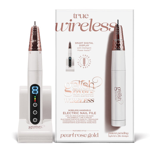 Gelish True Wireless electric nail file with packaging on a white background