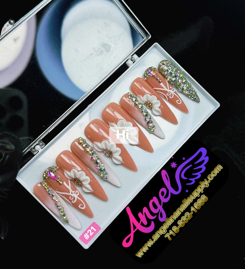 Angelina Handmade Custom Press-On | Long Nail Design #001-#029