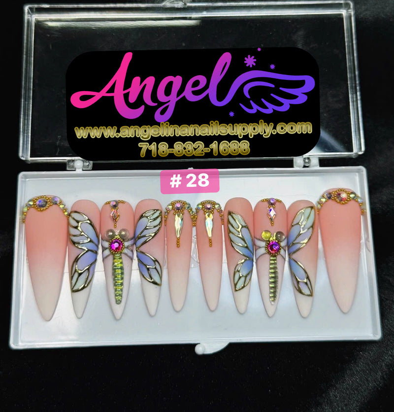 Angelina Handmade Custom Press-On | Long Nail Design #001-#029