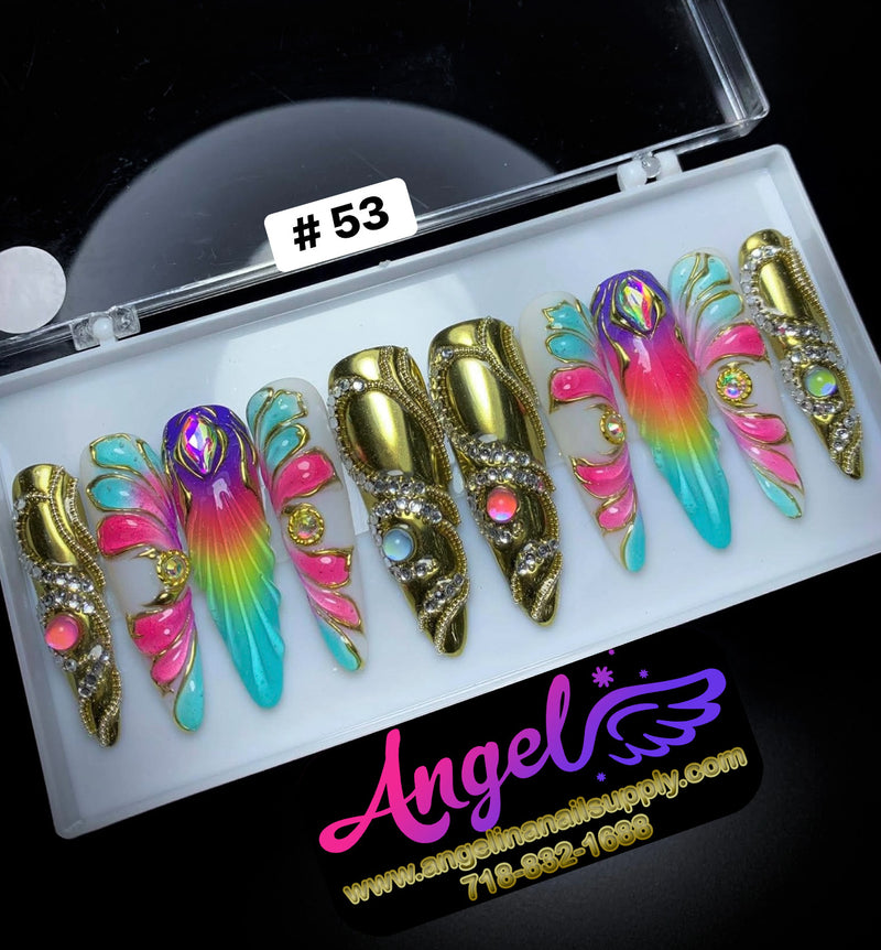 Angelina Handmade Custom Press-On | Long Nail Design #030-#059