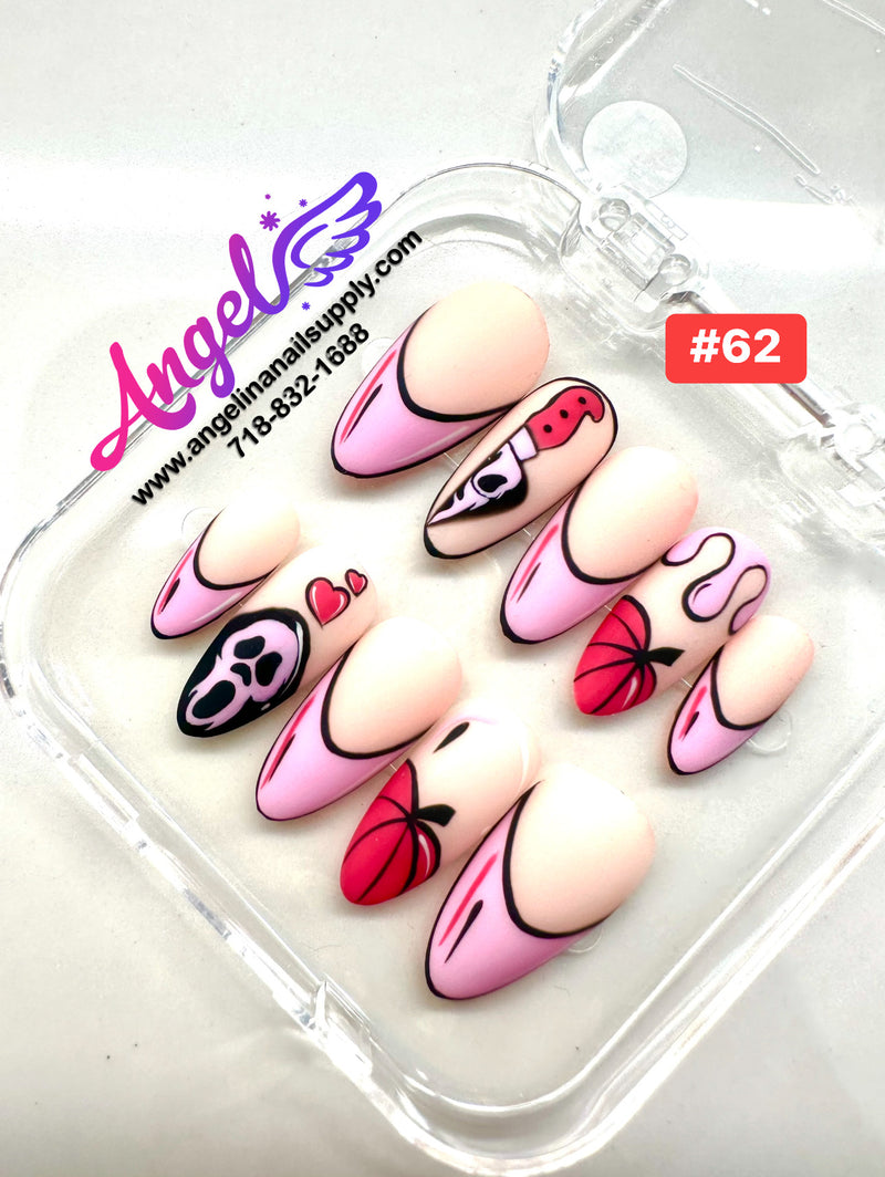 Angelina Handmade Custom Press-On Nails #060-#089 Christmas Red Glitter, Snowflake Holiday Design, Winter Press-On Nail Set
