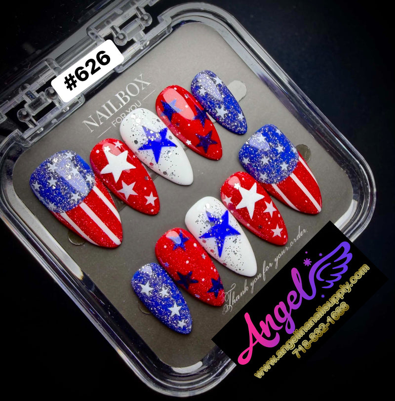 Angelina Handmade Custom Press-On Nails #626 – Freedom Fireworks