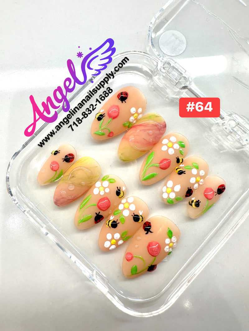 Angelina Handmade Custom Press-On Nails #060-#089 Christmas Red Glitter, Snowflake Holiday Design, Winter Press-On Nail Set