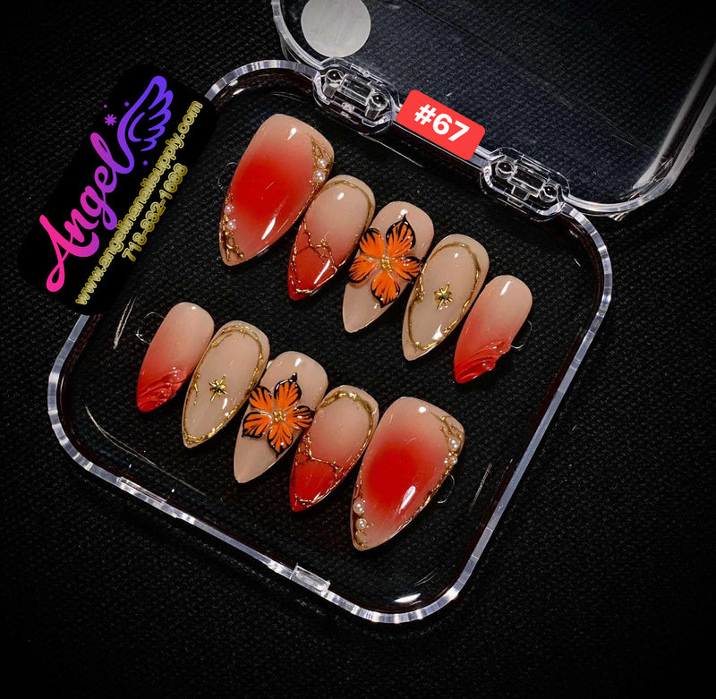 Angelina Handmade Custom Press-On Nails #060-#089 Christmas Red Glitter, Snowflake Holiday Design, Winter Press-On Nail Set