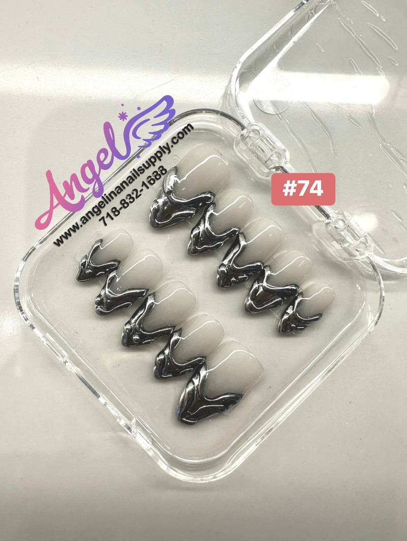 Angelina Handmade Custom Press-On Nails #060-#089 Christmas Red Glitter, Snowflake Holiday Design, Winter Press-On Nail Set