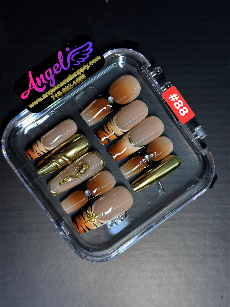 Angelina Handmade Custom Press-On Nails #060-#089 Christmas Red Glitter, Snowflake Holiday Design, Winter Press-On Nail Set