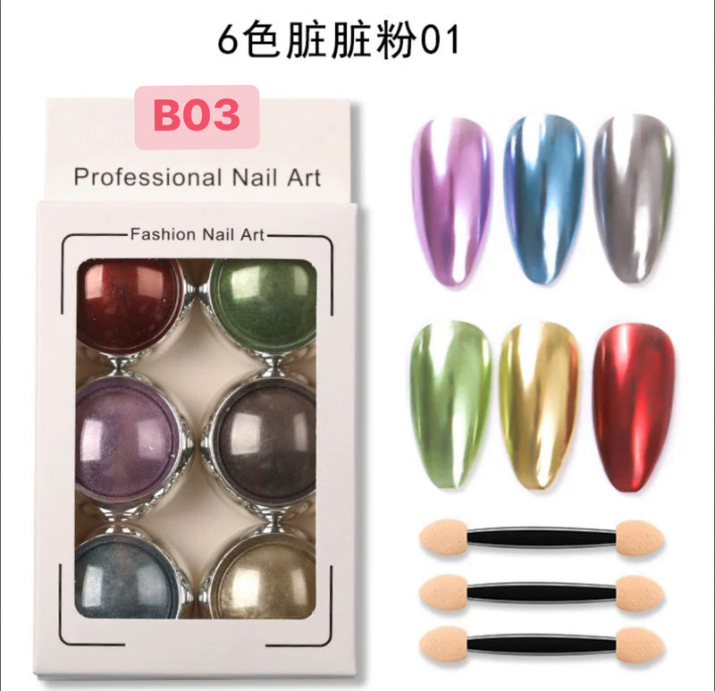 Chrome Mirror Powder Pigment Colorful 6 Colors Pack