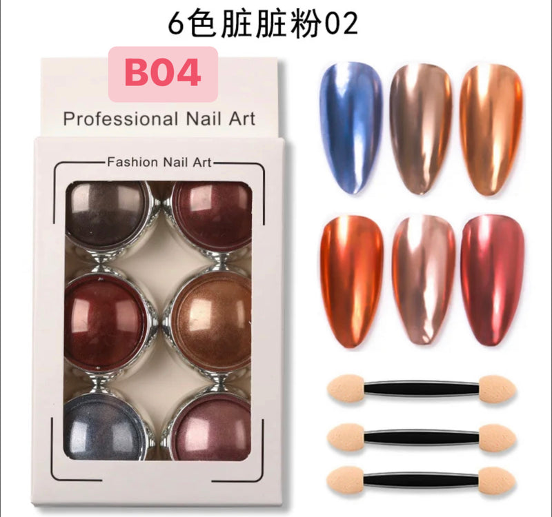 Chrome Mirror Powder Pigment Colorful 6 Colors Pack