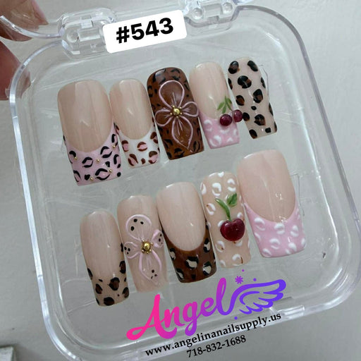 Angelina Handmade Custom Press-On 543 Cherry Kiss Leopard - Angelina Nail Supply NYC