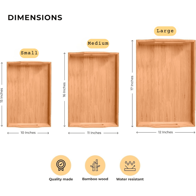 Bamboo Wood Spa-Serving Tray with Handles (Set of 3 sizes) - Angelina Nail Supply NYC