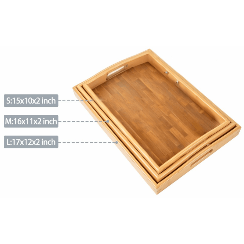 Bamboo Wood Spa-Serving Tray with Handles (Set of 3 sizes) - Angelina Nail Supply NYC