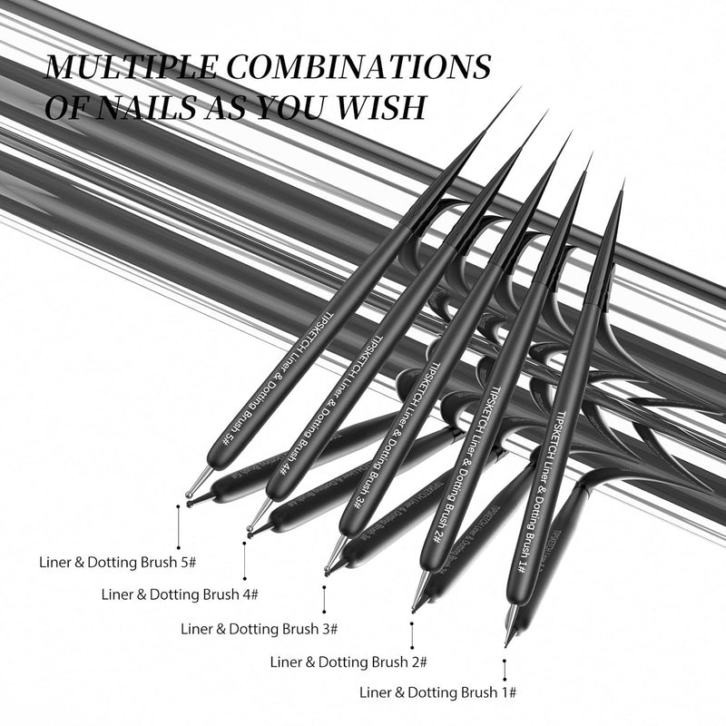 Brush Set | Black Liner Art Brush with Dotting Tool (5in1) - Angelina Nail Supply NYC