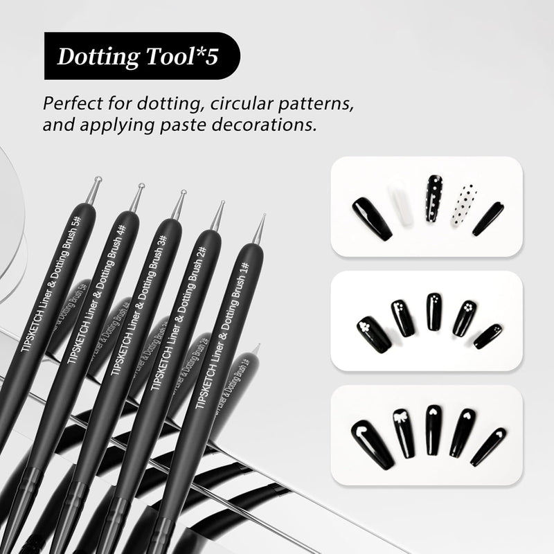 Brush Set | Black Liner Art Brush with Dotting Tool (5in1) - Angelina Nail Supply NYC