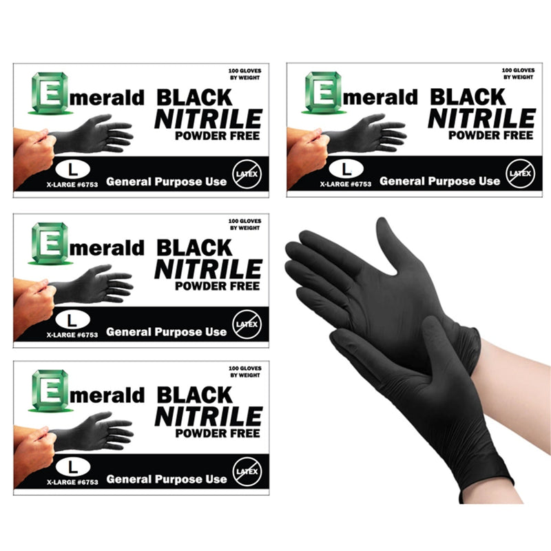 Emerald General Purpose Black Nitrile Gloves (Case/10boxes) - Size: Large - Angelina Nail Supply NYC