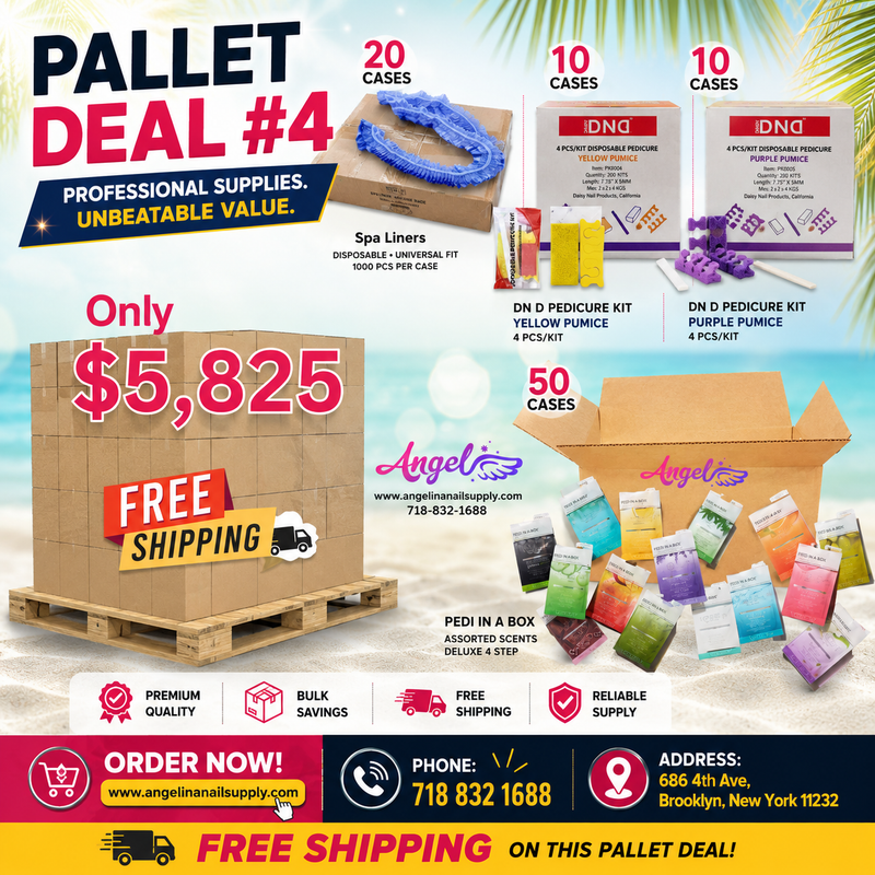 Pallet Deal #4 Sản phẩm Angel Mix: Voesh 4 Steps Delux Pedi trong hộp, Bộ dụng cụ chăm sóc móng chân, Bút kẻ mắt màu xanh