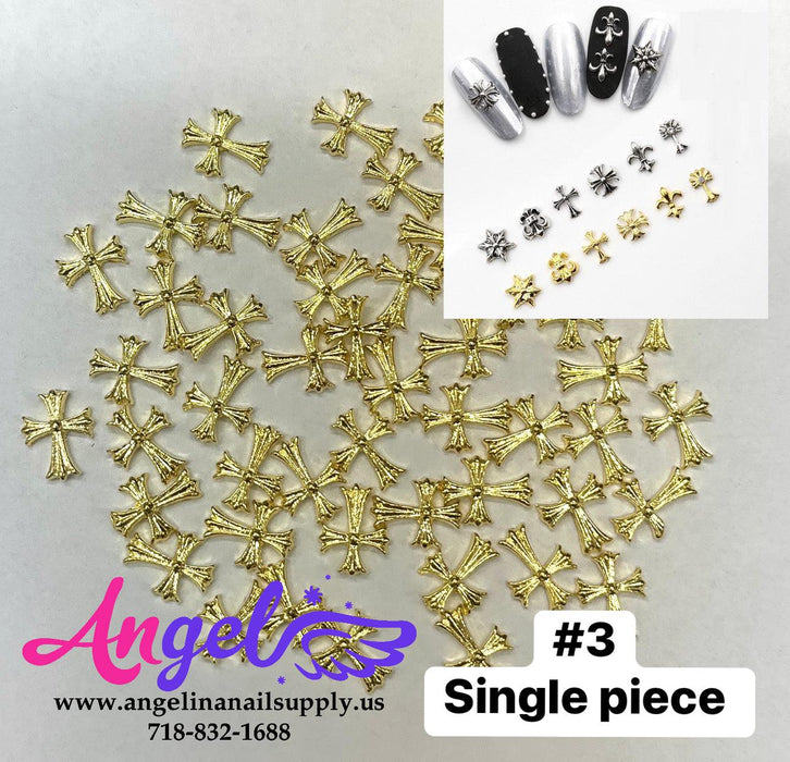 Cross Ancient Gold & Silver Nail Charm - Angelina Nail Supply NYC