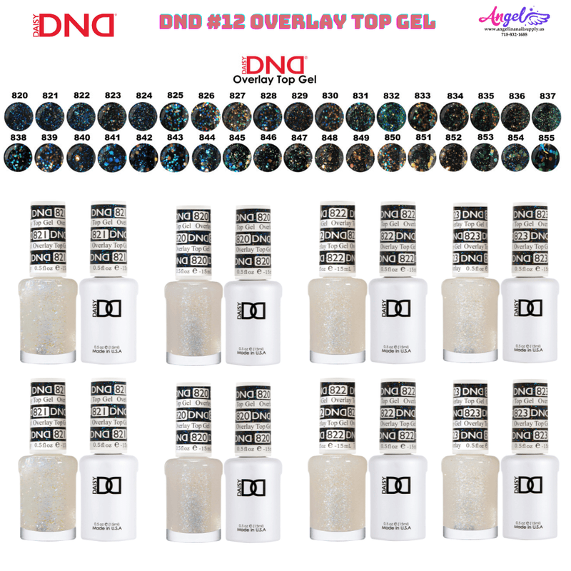 DND12 Overlay Top Gel Collection 12 (Full Set 36 Colors 820 - 855) - Angelina Nail Supply NYC