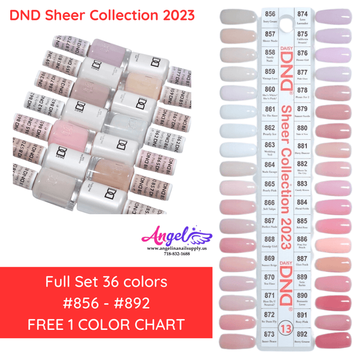 DND13 Collection #13 Sheer (Full Set 36 Colors #856 - #892) - Angelina Nail Supply NYC